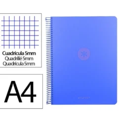 CUADERNO ESPIRAL ANTARTIK MICRO A4 TAPA FOAM 120H 90GR CUADRO 5MM 5 BANDAS 4 TALADROS COLOR AZUL