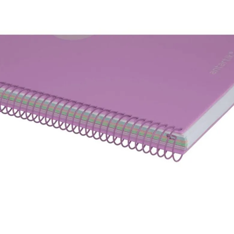 CUADERNO ESPIRAL ANTARTIK MICRO A4 TAPA FOAM 120H 90GR CUADRO 5MM 5 BANDAS 4 TALADROS COLOR LAVANDA