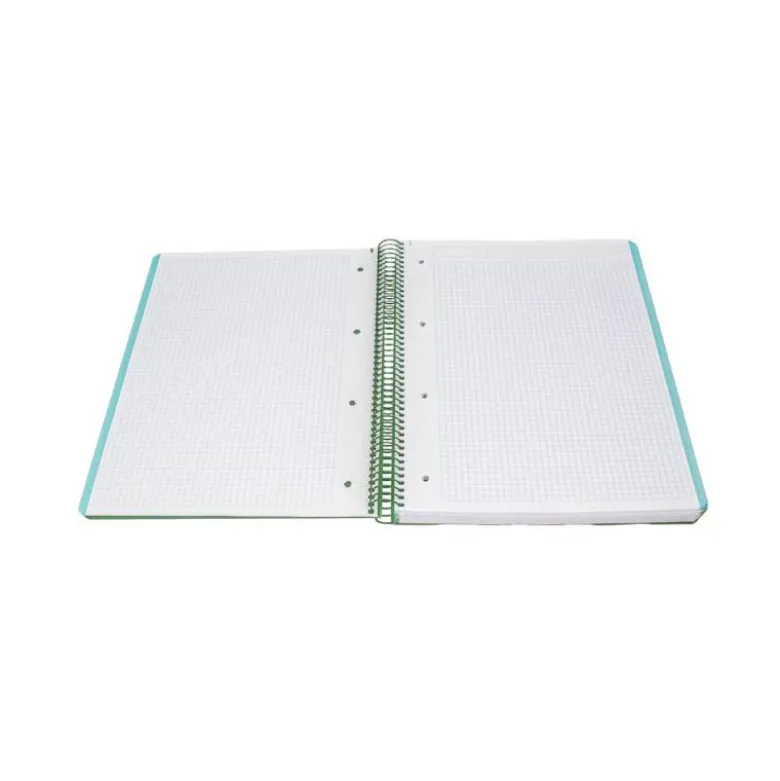 CUADERNO ESPIRAL ANTARTIK MICRO A4 TAPA FOAM 120H 90GR CUADRO 5MM 5 BANDAS 4 TALADROS COLOR VERDE MATCHA