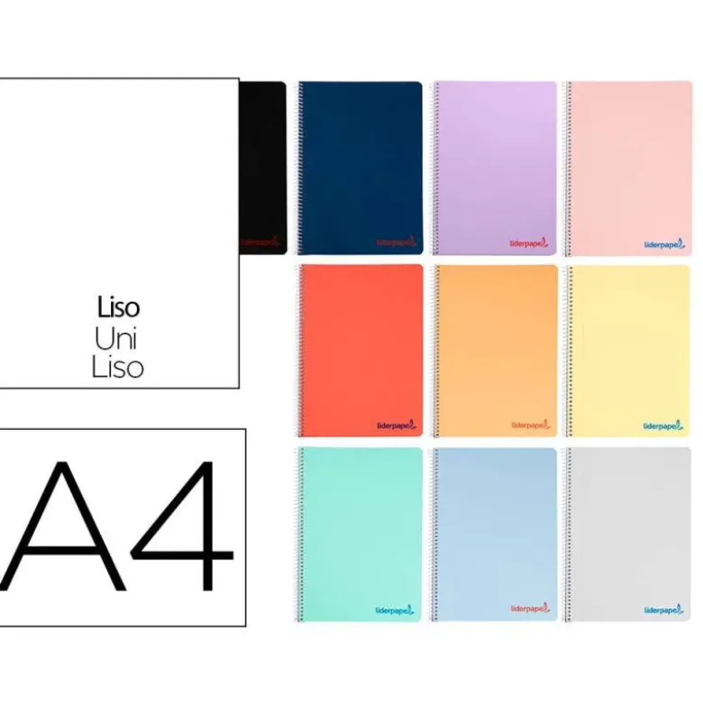Cuaderno espiral liderpapel a4 wonder tapa plastico 80h 90 gr liso colores surtidos