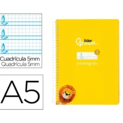 CUADERNO ESPIRAL LIDERPAPEL DIN A5 PAUTAGUIA TAPA BLANDA 40H 75 GR CUADRO PAUTADO 5MM COLOR AMARILLO