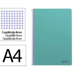 CUADERNO ESPIRAL LIDERPAPEL DIN A4 SMART TAPA BLANDA 80H 75GR CUADRO 4MM CON MARGEN COLOR TURQUESA