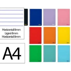 CUADERNO ESPIRAL LIDERPAPEL DIN A4 SMART TAPA BLANDA 80H 75GR HORIZONTAL 8MM CON MARGEN COLORES SURTIDOS