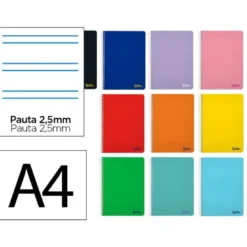 CUADERNO ESPIRAL LIDERPAPEL DIN A4 SMART TAPA BLANDA 80H 75GR PAUTA 2,5MM CON MARGEN COLORES SURTIDOS