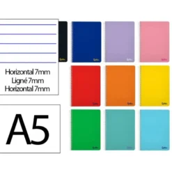 CUADERNO ESPIRAL LIDERPAPEL A5 MICRO SMART TAPA BLANDA 80H 75R HORIZONTAL 7MM DOBLE MARGEN 6 TALADROS COLORES