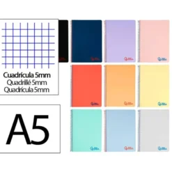 Cuaderno espiral liderpapel a5 wonder tapa plastico 80h 90gr cuadro 5mm con margen colores surtidos