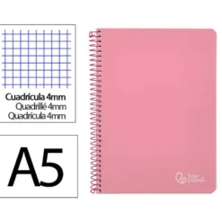 CUADERNO ESPIRAL LIDERPAPEL DIN A5 WITTY TAPA DURA 80H 90GR CUADRO 4MM CON MARGEN COLOR ROSA