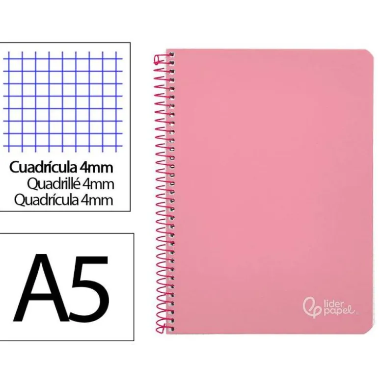 CUADERNO ESPIRAL LIDERPAPEL DIN A5 WITTY TAPA DURA 80H 90GR CUADRO 4MM CON MARGEN COLOR ROSA