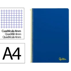 CUADERNO ESPIRAL LIDERPAPEL DIN A4 SMART TAPA BLANDA 80H 75GR CUADRO 4MM CON MARGEN COLOR AZUL OSCURO