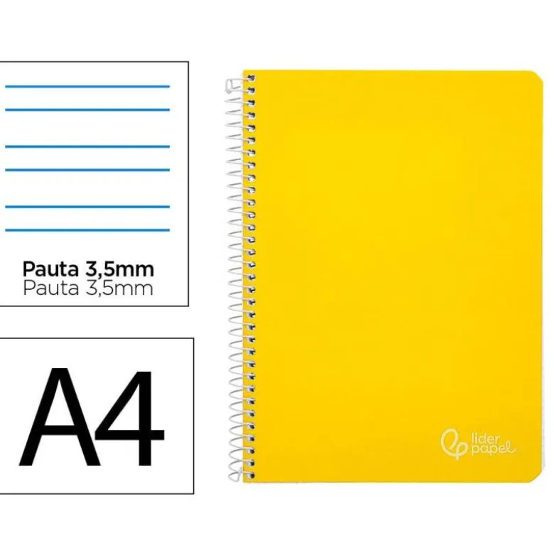 CUADERNO ESPIRAL LIDERPAPEL DIN A4 WITTY TAPA DURA 80H 90GR PAUTA 3,5MM CON MARGEN COLOR AMARILLO