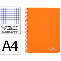 CUADERNO ESPIRAL LIDERPAPEL DIN A4 WITTY TAPA DURA 80H 90GR CUADRO 4MM CON MARGEN COLOR NARANJA