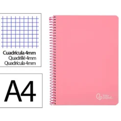 CUADERNO ESPIRAL LIDERPAPEL DIN A4 WITTY TAPA DURA 80H 90GR CUADRO 4MM CON MARGEN COLOR ROSA