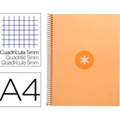 CUADERNO ESPIRAL LIDERPAPEL DIN A4 MICRO ANTARTIK CUADRICULADO 5 MM COLOR NARANJA 80 H
