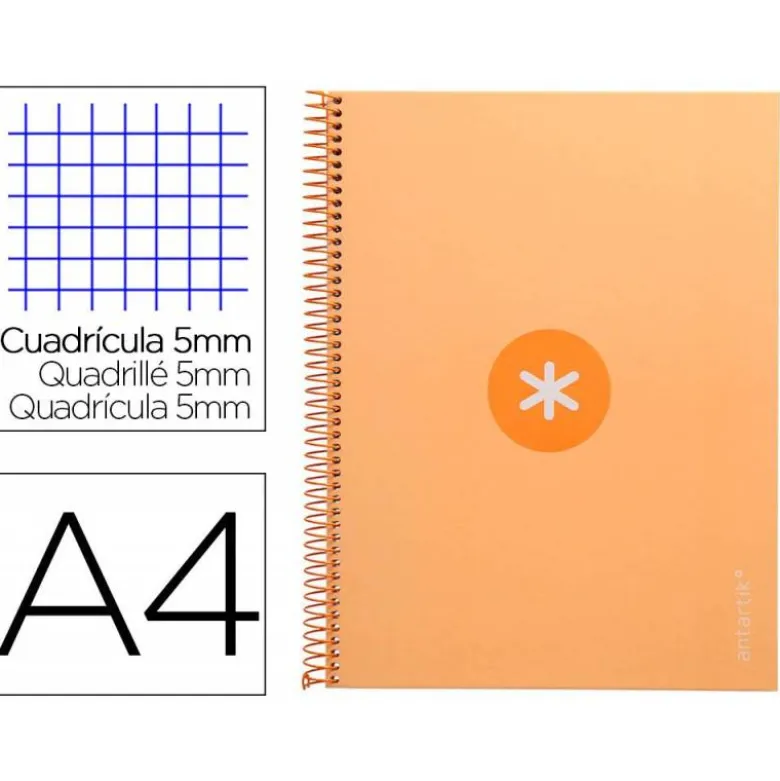 CUADERNO ESPIRAL LIDERPAPEL DIN A4 MICRO ANTARTIK CUADRICULADO 5 MM COLOR NARANJA 80 H