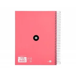 CUADERNO ESPIRAL LIDERPAPEL A5 MICRO ANTARTIK TAPA FORRADA120H 100 GR LISO 5 BANDAS 6 TALADROS COLOR CORAL