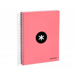 CUADERNO ESPIRAL LIDERPAPEL A5 MICRO ANTARTIK TAPA FORRADA120H 100 GR LISO 5 BANDAS 6 TALADROS COLOR CORAL