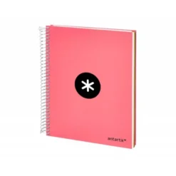 CUADERNO ESPIRAL LIDERPAPEL A5 MICRO ANTARTIK TAPA FORRADA120H 100 GR LISO 5 BANDAS 6 TALADROS COLOR CORAL
