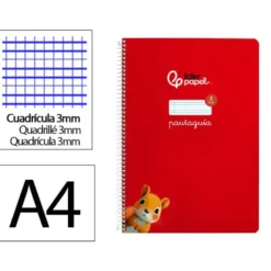 CUADERNO ESPIRAL LIDERPAPEL DI N A4 PAUTAGUIA TAPA DURA 80H 90 GR CUADRO PAUTADO 3MM COLOR ROJO