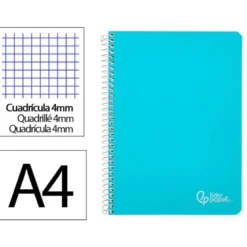 CUADERNO ESPIRAL LIDERPAPEL DIN A4 WITTY TAPA DURA 80H 90GR CUADRO 4MM CON MARGEN COLOR CELESTE