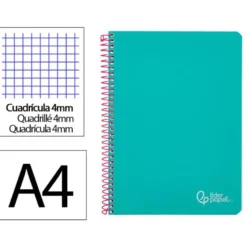 CUADERNO ESPIRAL LIDERPAPEL DIN A4 WITTY TAPA DURA 80H 90GR CUADRO 4MM CON MARGEN COLOR TURQUESA