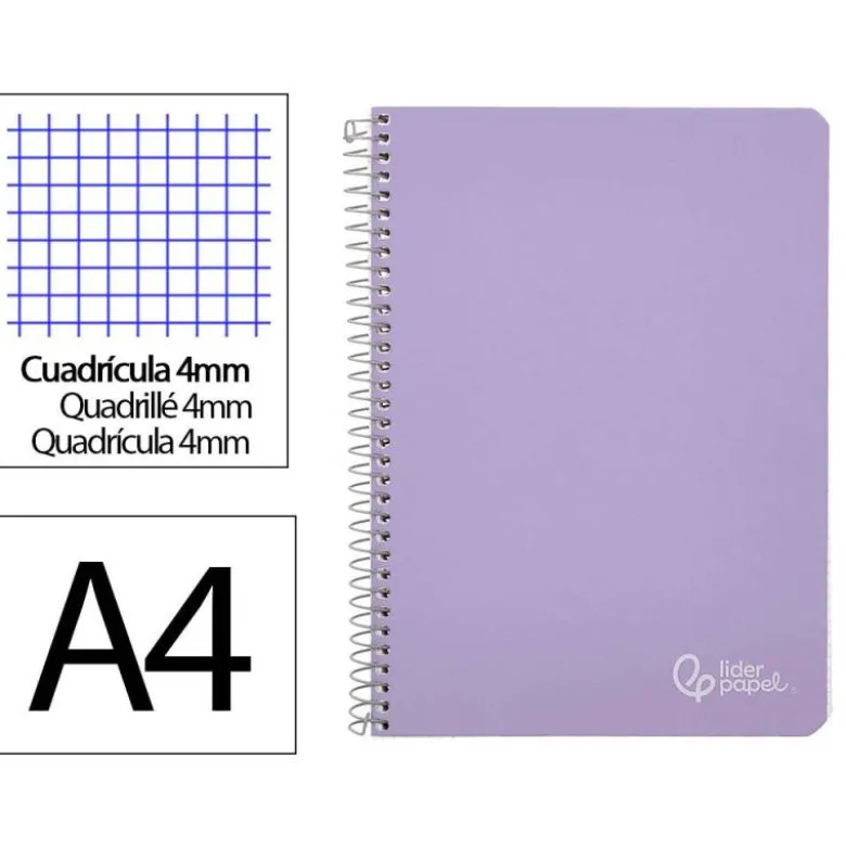 CUADERNO ESPIRAL LIDERPAPEL DIN A4 WITTY TAPA DURA 80H 90GR CUADRO 4MM CON MARGEN COLOR VIOLETA