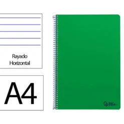 CUADERNO ESPIRAL LIDERPAPEL DIN A4 SMART TAPA BLANDA 80H 75GR RAYADO HORIZONTAL CON MARGEN COLOR VERDE