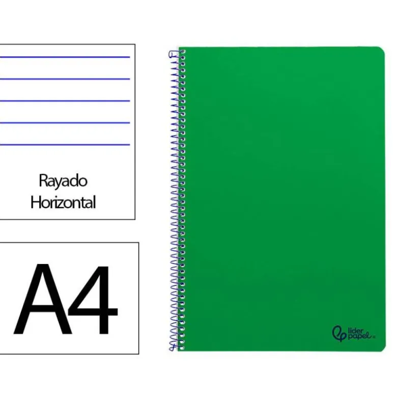 CUADERNO ESPIRAL LIDERPAPEL DIN A4 SMART TAPA BLANDA 80H 75GR RAYADO HORIZONTAL CON MARGEN COLOR VERDE