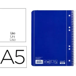 Cuaderno espiral Liderpapel Din A5 micro serie azul tapa blanda 80h 75 gr liso 6taladros azul