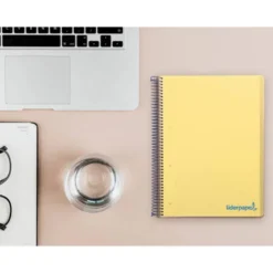 CUADERNO ESPIRAL LIDERPAPEL A5 MICRO WONDER TAPA PLASTICO 120H 90G CUADRO 5MM 5 BANDAS 6 TALADROS COLOR AMARILLO