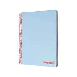 CUADERNO ESPIRAL LIDERPAPEL A5 MICRO WONDER TAPA PLASTICO 120H 90G CUADRO 5MM 5 BANDAS 6 TALADROS COLOR CELESTE