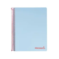 CUADERNO ESPIRAL LIDERPAPEL A5 MICRO WONDER TAPA PLASTICO 120H 90G CUADRO 5MM 5 BANDAS 6 TALADROS COLOR CELESTE