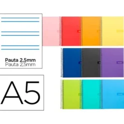 CUADERNO ESPIRAL LIDERPAPEL A5 CRAFTY TAPA FORRADA 80H 90 GR MILIMETRADO 2MM COLORES SURTIDOS