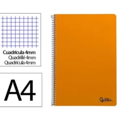 CUADERNO ESPIRAL LIDERPAPEL DIN A4 SMART TAPA BLANDA 80H 75GR CUADRO 4MM CON MARGEN COLOR NARANJA