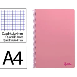 CUADERNO ESPIRAL LIDERPAPEL DIN A4 SMART TAPA BLANDA 80H 75GR CUADRO 4MM CON MARGEN COLOR ROSA
