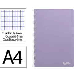 CUADERNO ESPIRAL LIDERPAPEL DIN A4 SMART TAPA BLANDA 80H 75GR CUADRO 4MM CON MARGEN COLOR VIOLETA
