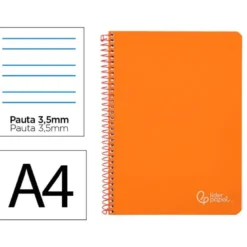 CUADERNO ESPIRAL LIDERPAPEL DIN A4 WITTY TAPA DURA 80H 90GR PAUTA 3,5MM CON MARGEN COLOR NARANJA