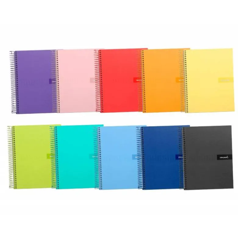 CUADERNO ESPIRAL LIDERPAPEL A5 CRAFTY TAPA FORRADA 80H 90 GR CUADRO 4 MM CON MARGEN COLORES SURTIDOS