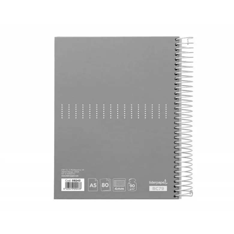 CUADERNO ESPIRAL LIDERPAPEL A5 CRAFTY TAPA FORRADA 80H 90 GR CUADRO 4 MM CON MARGEN COLORES SURTIDOS