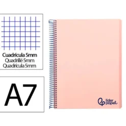 CUADERNO ESPIRAL LIDERPAPEL A7 MICRO WONDER TAPA PLASTICO 100H 90 GR CUADRO 5MM 4 BANDAS COLOR ROSA