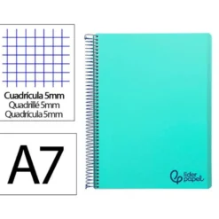 CUADERNO ESPIRAL LIDERPAPEL A7 MICRO WONDER TAPA PLASTICO 100H 90 GR CUADRO 5MM 4 BANDAS VERDE