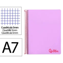 CUADERNO ESPIRAL LIDERPAPEL A7 MICRO WONDER TAPA PLASTICO 100H 90 GR CUADRO 5MM 4 BANDAS COLOR VIOLETA