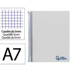 CUADERNO ESPIRAL LIDERPAPEL A7 MICRO WONDER TAPA PLASTICO 100H 90 GR CUADRO 5MM 4 BANDAS GRIS