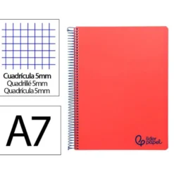 CUADERNO ESPIRAL LIDERPAPEL A7 MICRO WONDER TAPA PLASTICO 100H 90 GR CUADRO 5MM 4 BANDAS ROJO