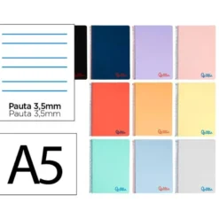CUADERNO ESPIRAL LIDERPAPEL A5 WONDER TAPA PLASTICO 80H 90G PAUTA 3,5MM CON MARGEN COLORES SURTIDOS