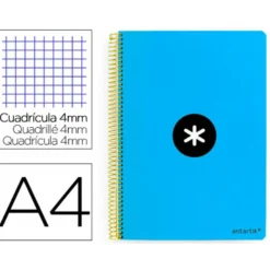 CUADERNO ESPIRAL LIDERPAPEL A4 ANTARTIK TAPA DURA 80H 100GR CUADRO 4MM CON MARGEN COLOR AZUL