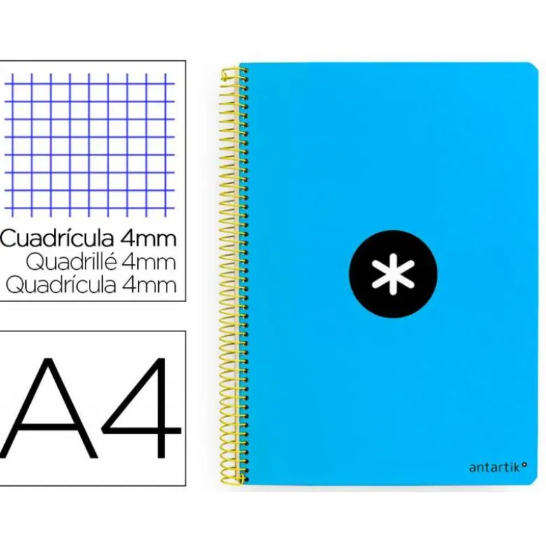 CUADERNO ESPIRAL LIDERPAPEL A4 ANTARTIK TAPA DURA 80H 100GR CUADRO 4MM CON MARGEN COLOR AZUL