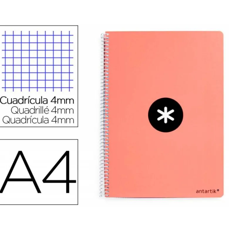 CUADERNO ESPIRAL LIDERPAPEL A4 ANTARTIK TAPA DURA 80H 100GR CUADRO 4MM CON MARGEN COLOR CORAL