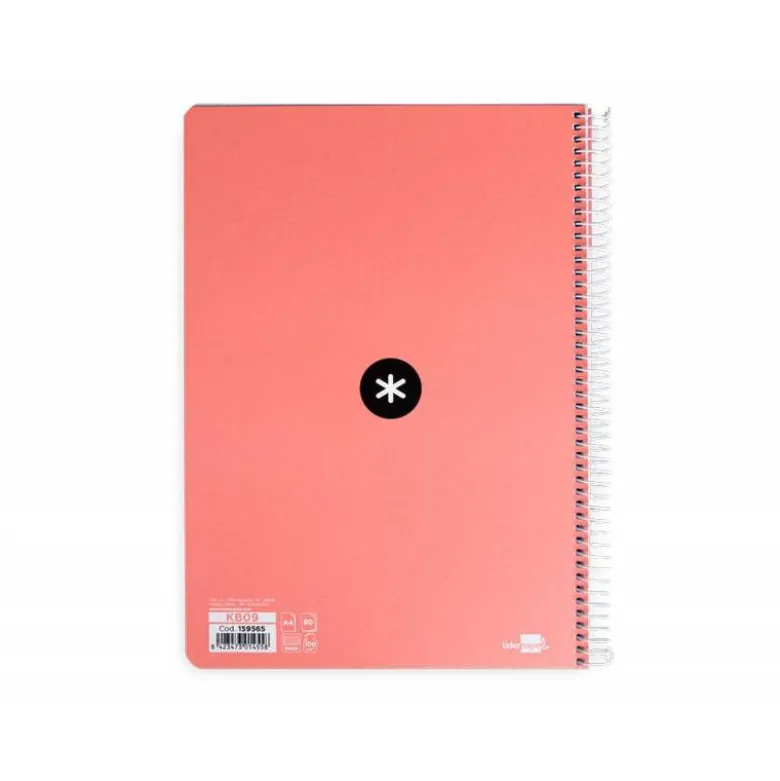 CUADERNO ESPIRAL LIDERPAPEL A4 ANTARTIK TAPA DURA 80H 100GR CUADRO 4MM CON MARGEN COLOR CORAL