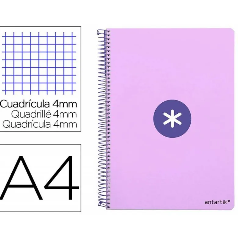CUADERNO ESPIRAL LIDERPAPEL A4 ANTARTIK TAPA DURA 80H 100GR CUADRO 4MM CON MARGEN COLOR LAVANDA