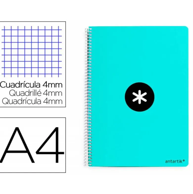 CUADERNO ESPIRAL LIDERPAPEL A4 ANTARTIK TAPA DURA 80H 100GR CUADRO 4MM CON MARGEN COLOR MENTA